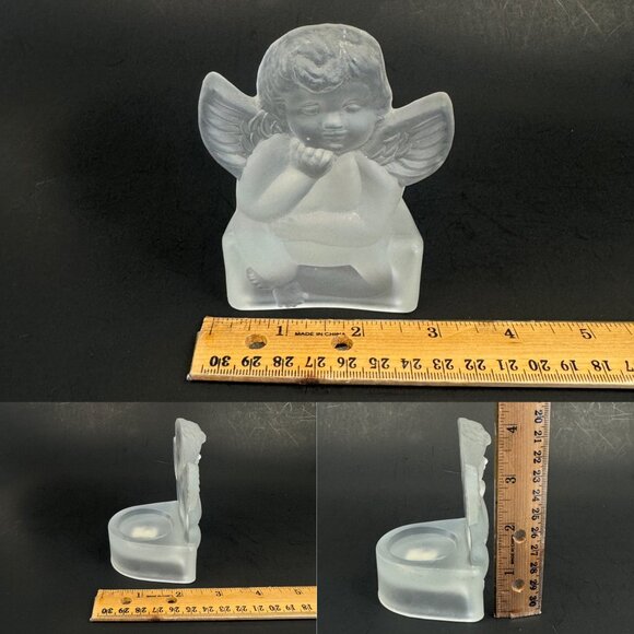 Vtg Penco Clear Frosted Glass Angel Cherub Tea‎ Light Small Candle Holder Figure - Picture 3 of 11